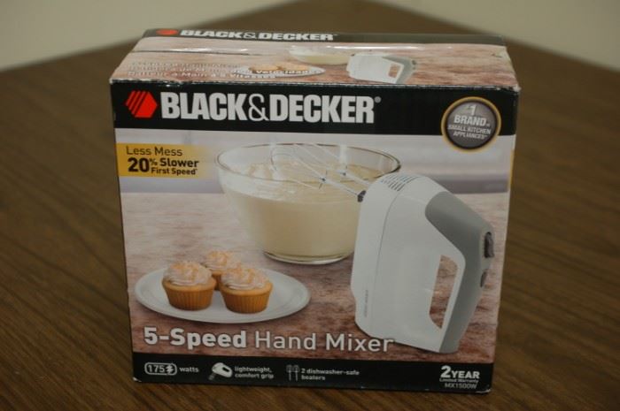 Black and Decker 5-speed hand mixer in box with attachments