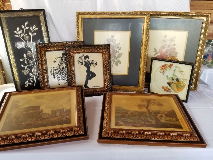 variety of vintage art prints in frames            https://ctbids.com/#!/description/share/136932