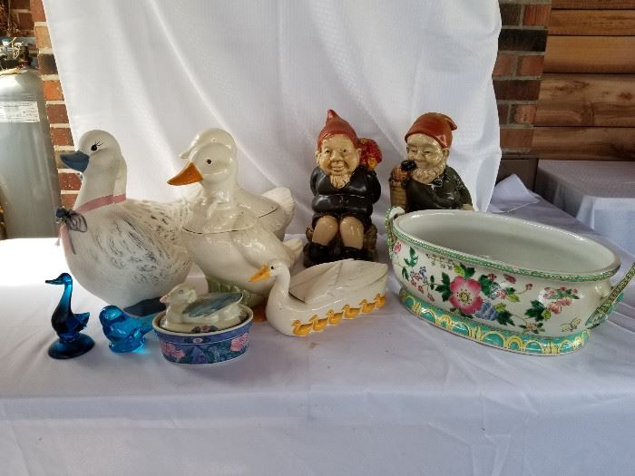 Duck cookie jars, gnome statues, Glass birds, ceramic planter  https://ctbids.com/#!/description/share/136944