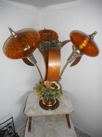 Mid Century 3 Globe Light, Teak Leaves. Pair. One Globe has cracked glass...we have the piece.This one pictured..is A OK!! 