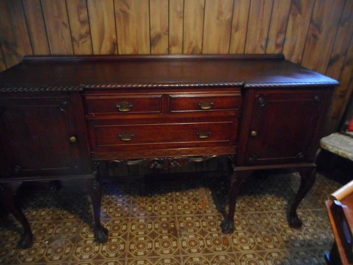 Vintage Mahogany Hand Carved Sideboard. Claw Ball Feet 