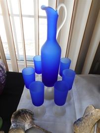 Vintage Cobalt Wine Decanter Glasses... Made in Italy 