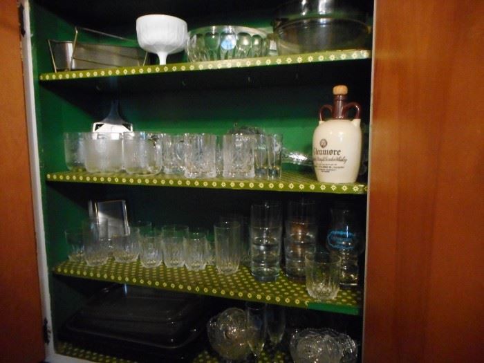 Vintage Glassware Filled in cabinets.