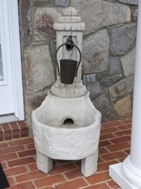 Cement Water Fountain On Pedestal