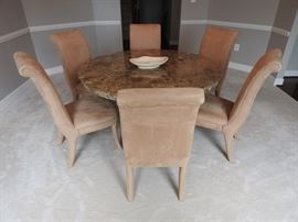 Danker Italian Marble Round Table With 5 Suede Chairs