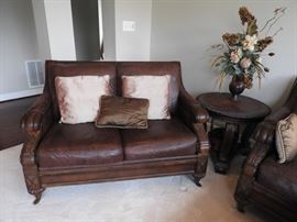 TS Berry Leather Loveseat and Endtable