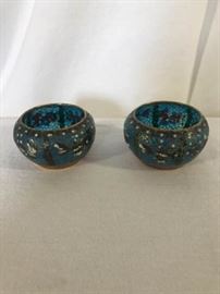 2 Cloissainne bowls. Blue, white, pink flower design. https://ctbids.com/#!/description/share/137302