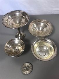  4 sterling silver weighted compotes, sterling silver pin https://ctbids.com/#!/description/share/137331