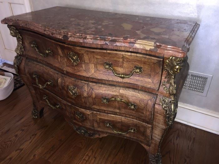 Portuguese Chest with Marble and Brass  Accents 46.5"W x  33.5 "L x 22"D  - $525 - slight damage to top