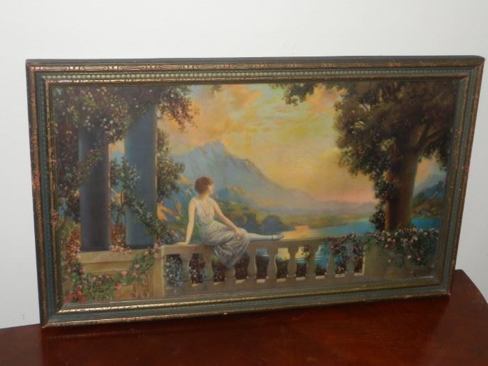 "SUNSET DREAMS" BY R. ACKINSON FOX IN ANTIQUE FRAME 12" X 19 1/2"