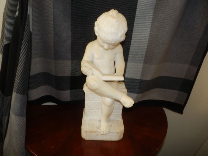 "BOY WITH BOOK" MARBLE STATUE 