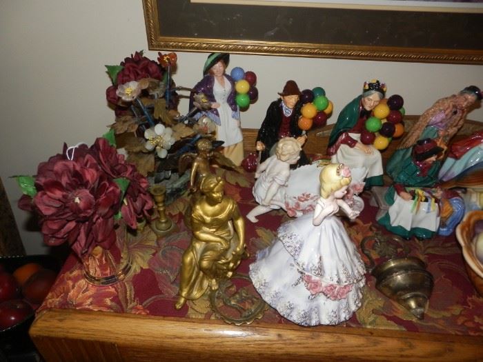 PORCELAIN FIGURINES:  ROYAL DOULTON "MAUREEN", "LADY BRIGETTE",  & SILKS & RIBBONS"; PARAGON "LADY CAMILLE",  & MORE