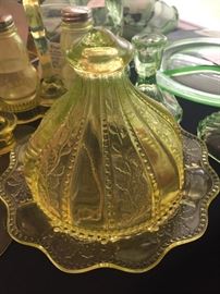 UNUSUAL YELLOW GLASS BUTTER DISH