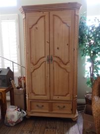 Sculptured Pine Armoire.  Used as entertainment cabinet
