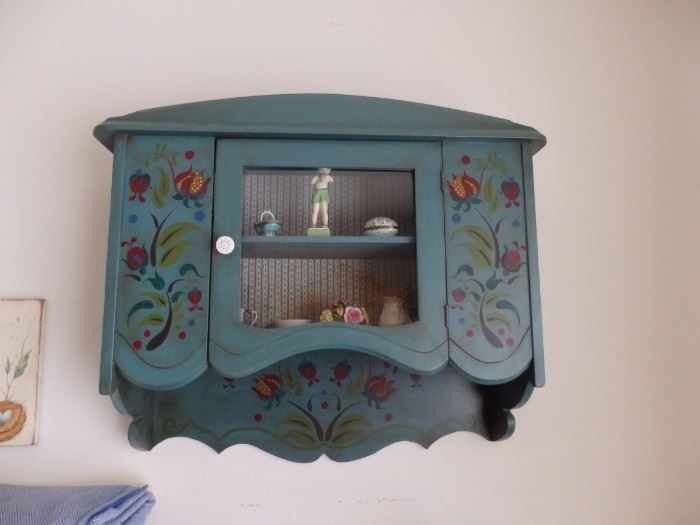 Hand painted stenciled curio cabinet