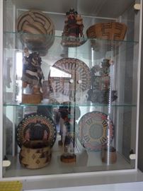 Indian Hopi Kachina dolls and woven baskets