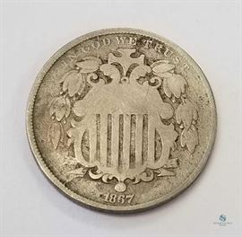 1867 US Shield Nickel G+ / The original US nickel design, no rays variety, good
