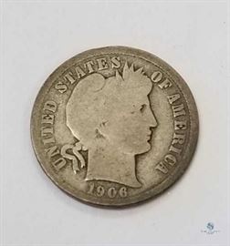 1906-D Barber 10c G / Grade=Good, Denver Mint
