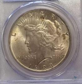 1923 Silver Peace Dollar PCGS MS63 / Choice uncirculated Peace dollar, third party certified by PCGS
