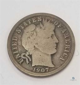 1907-O Barber 10c G / Grade=Good, New Orleans Mint
