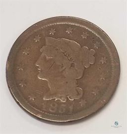 1851 US Large Cent, G / Good, Braided Hair Design
