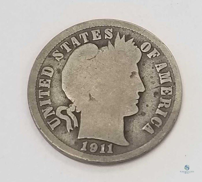1911-D Barber 10c G / Grade=Good, Denver Mint
