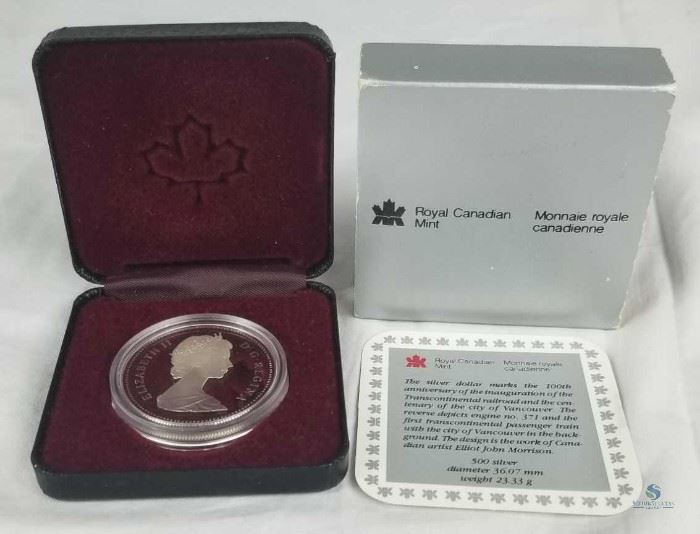 1986 Proof Canada Silver Dollar, Mint Packaging / Vancouver and Transcontinental Railroad Centennial, KM #149, 0.375 ASW
