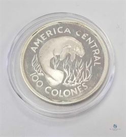 Costa Rica 1974 Silver 100 Colones Proof / KM #201a, 1.0408 ASW, Conservation of Manatees, Over a troy ounce of silver
