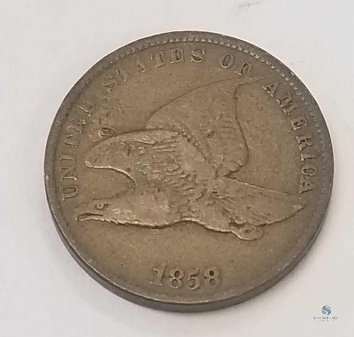 1858 US Flying Eagle Cent, Small Letters VF / The first US small cent design, small letters variety (space between A and M), very fine
