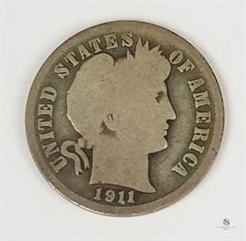 1911-S Barber 10c G / Grade=Good, San Francisco Mint
