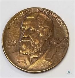 1931 Cyrus McCormick Invention of Reaper Medallion / Issued by International Harvester Company on the Centennial of the Invention of the Mechanical Reaper, Bronze
