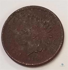 1860 Indian Head Cent, XF details / Early date bronze composition. Strong detail, but has some corrosion
