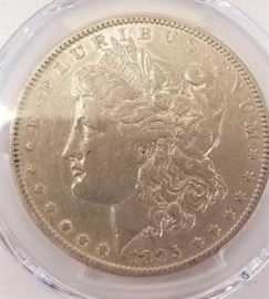 1895-O US Morgan Silver Dollar PCGS XF details / Rare date New Orleans Morgan, especially this nice. Third party certified extra fine by PCGS. Has a couple of scratches.
