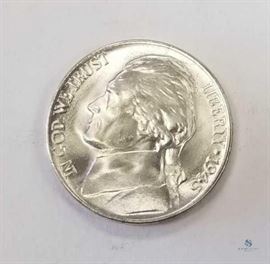 1945-D 35% Silver War Nickel Unc / Emergency World War 2 Composition with no nickel, Brilliant Uncirculated
