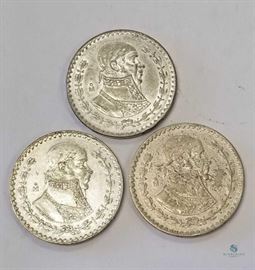 Mexico Lot 3 Silver Un Peso - 1958, 1960, 1960 XF / KM #459, 0.0514 ASW each coin, Lot 3
