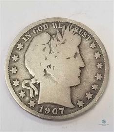 1907 Silver Barber 50c Good / Philadelphia Mint, Good
