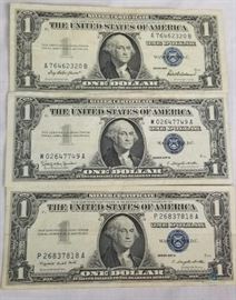 3 - 1957 Silver Certificate Dollar Bills / 1957, 1957 A, 1957 B Series
