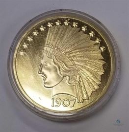 1907 US $10 Eagle - Gold Plated Replica / Proof gold plated replica of the famous wire rim 1907 Eagle

