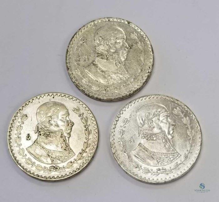 Mexico Lot 3 Silver Un Peso - 1963, 1966, 1967 XF-Unc / KM #459, 0.0514 ASW each coin, Lot 3
