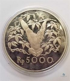 Indonesia 1974 Silver 5000 Rupiah, Proof / KM #40a, 1.0408 ASW, Special Proof Issue in plastic capsule
