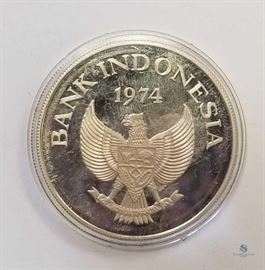 Indonesia 1974 Silver 5000 Rupiah, Proof / KM #40a, 1.0408 ASW, Special Proof Issue in plastic capsule
