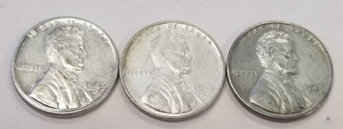 1943 Steel Cents - 3 Mints, Unc / Uncirculated steel cents from Philadelphia, Denver, and San Francisco mints
