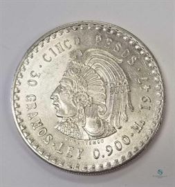 Mexico 1947 Silver 5 Pesos, AU+ / KM #465. 0.8680 ASW, very nearly uncirculated. Only minted in 1947 and 1948.
