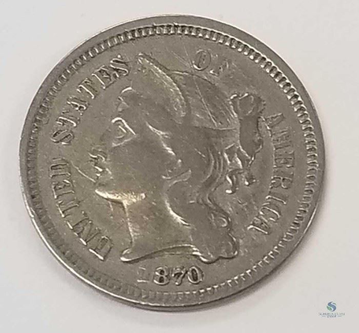 1870 US 3 Cent Nickel VF+ / Nice very fine, the original US nickel coin

