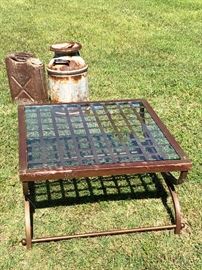 Glass topped metal side or coffee table