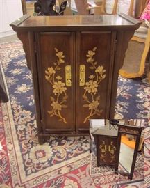 Contemporary Chinese entryway chest with matching mirror