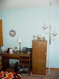 desk / small side cabinet / pole lamp