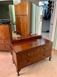 Camphor Burl Wood Dresser with Mirror