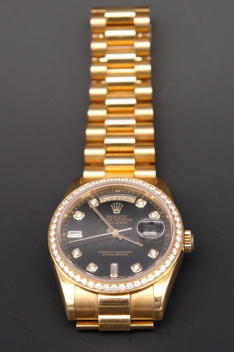 18K Rolex #118348 Presidential Men's Watch with Diamond on Bezel