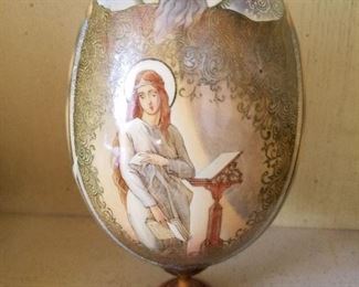 Russian Lacquer egg on pedestal.